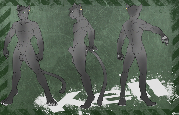 balls canine feline green_eyes hybrid kell_veren male mammal model_sheet piercing sheath wolf