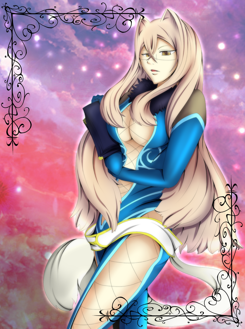 1girl animal_ears belt bodysuit book breasts brown_eyes brown_hair cat_ears cat_tail cleavage elbow_gloves fur glasses gloves long_hair open_mouth presa_(tales) preza tail tales_of_(series) tales_of_xillia