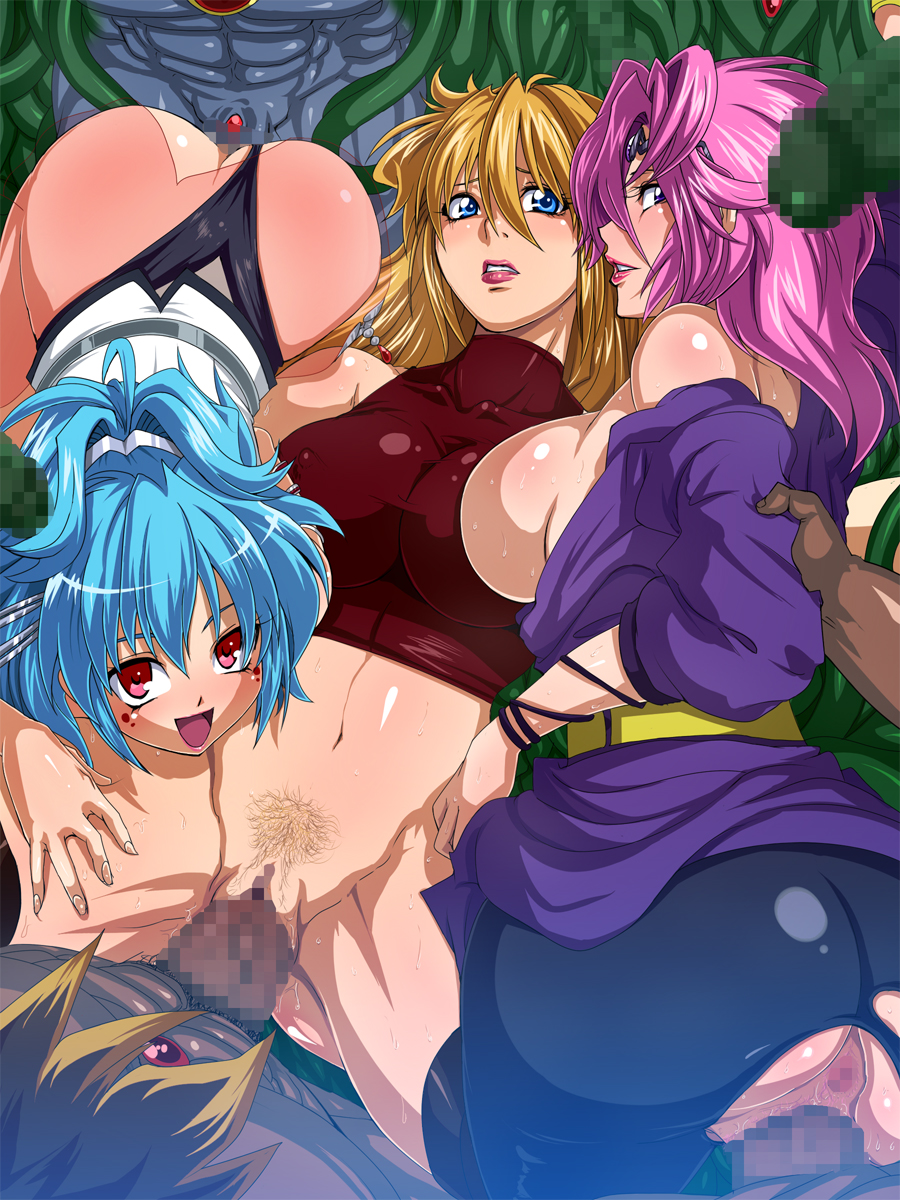 :d alfimi anus ass banned_artist blonde_hair blue_eyes blue_hair blush breasts censored covered_nipples doggystyle excellen_browning group_sex highres impossible_clothes kyousuke_nanbu large_breasts lemon_browning lipstick long_hair makeup mosaic_censoring multiple_boys multiple_girls multiple_persona navel open_clothes open_mouth penis pink_hair pubic_hair purple_eyes pussy raburebo red_eyes sex short_hair smile super_robot_wars super_robot_wars_original_generation vaginal