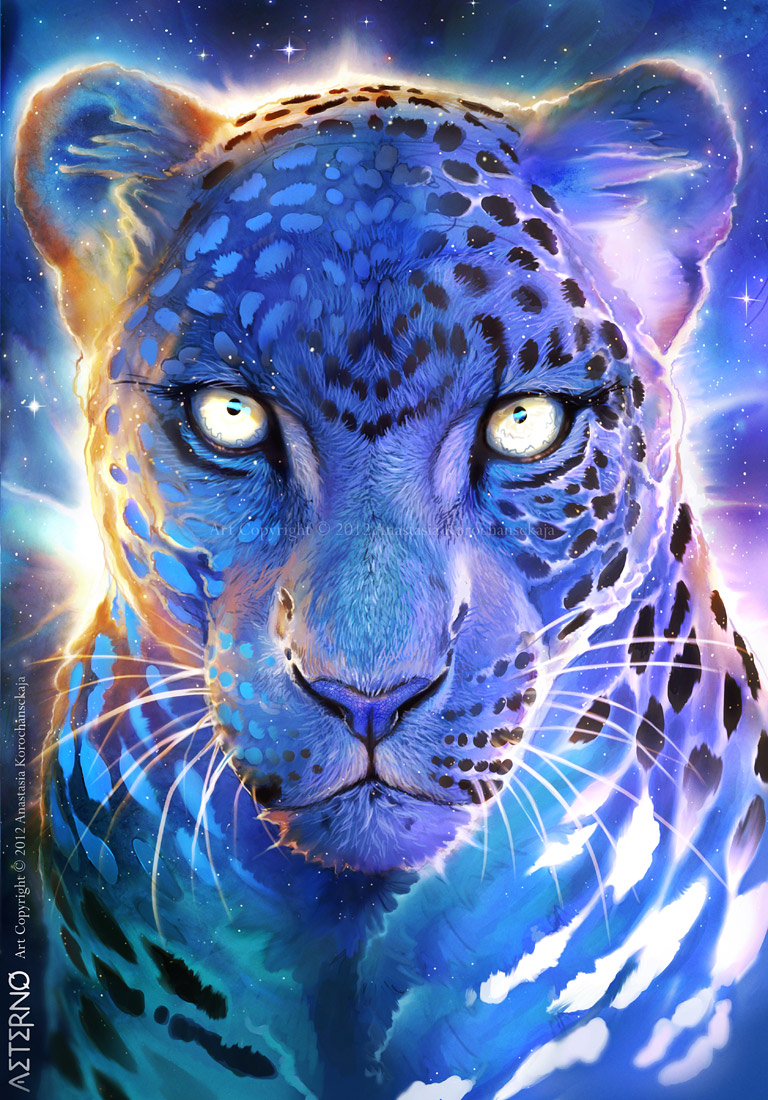 ambiguous_gender balaa black_fur blue_fur blue_nose blue_theme feline fur jaguar looking_at_viewer mammal markings nebula solo space spots whiskers white_eyes