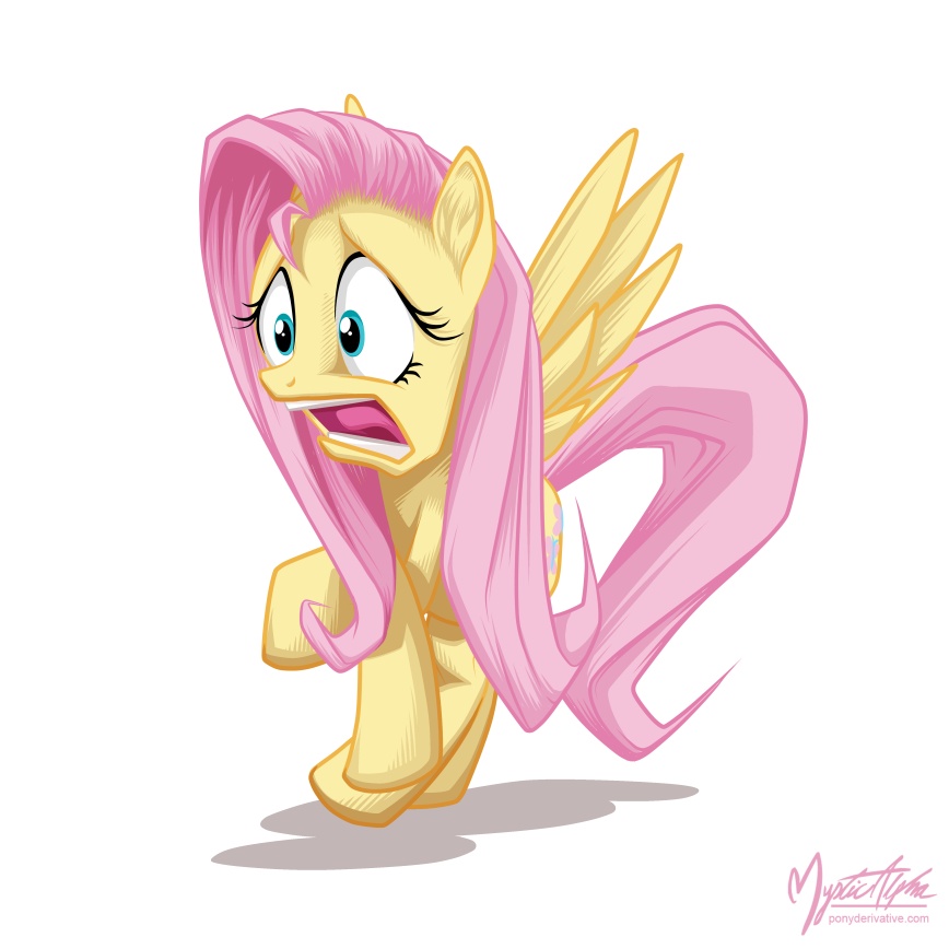 cutie_mark equine female feral fluttershy_(mlp) friendship_is_magic fur hair horse mammal my_little_pony mysticalpha open_mouth pegasus pink_hair plain_background pony scared solo white_background wings yellow_fur