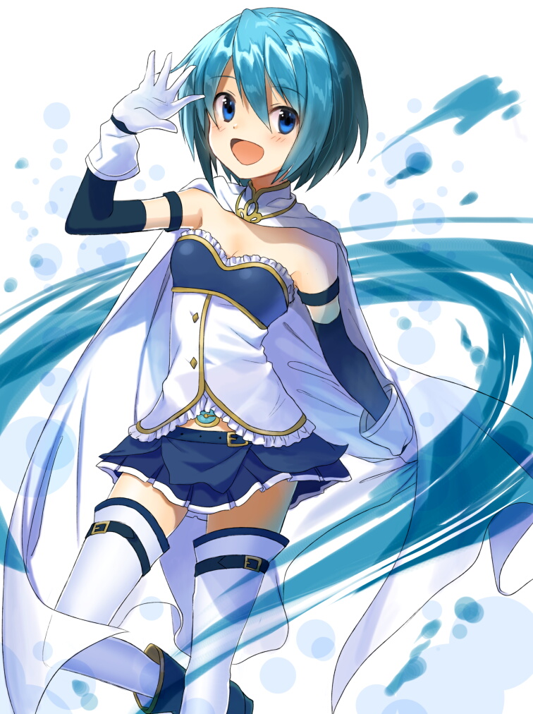 :d armband bad_id bad_pixiv_id blue_eyes blue_hair bob_cut cape gloves hayama_eishi magical_girl mahou_shoujo_madoka_magica miki_sayaka open_mouth short_hair skirt smile solo thighhighs zettai_ryouiki