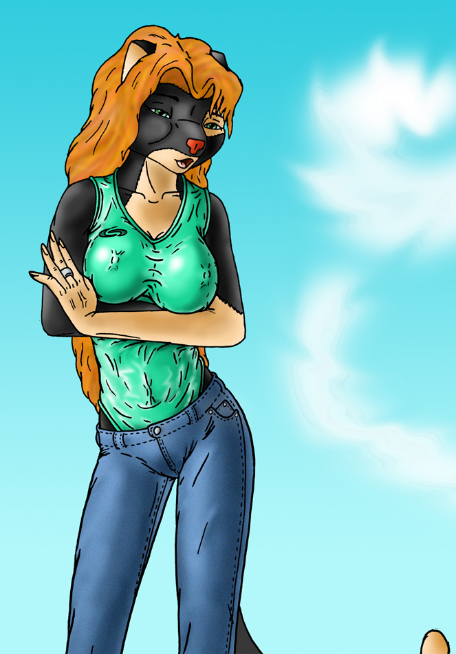 anthro breasts cat clothing feline female hair hot_dok_fur looking_at_viewer mammal nipples open_mouth solo