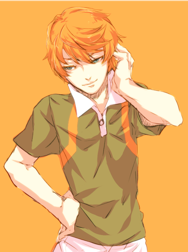 bad_id bad_pixiv_id male_focus orange_hair sengoku_kiyosumi shiro_(reptil) simple_background solo tennis_no_ouji-sama