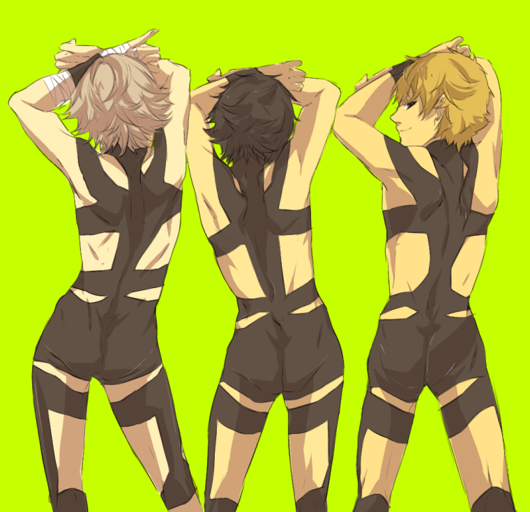 arms_up bad_id bad_pixiv_id character_request from_behind looking_back male_focus multiple_boys shiro_(reptil) simple_background standing tennis_no_ouji-sama