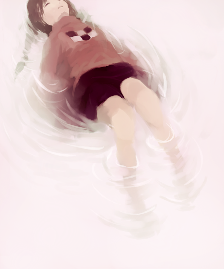 afloat bad_id bad_pixiv_id braid brown_hair closed_eyes from_above madotsuki met-tha pink_shirt purple_skirt shirt skirt solo twin_braids twintails water yume_nikki