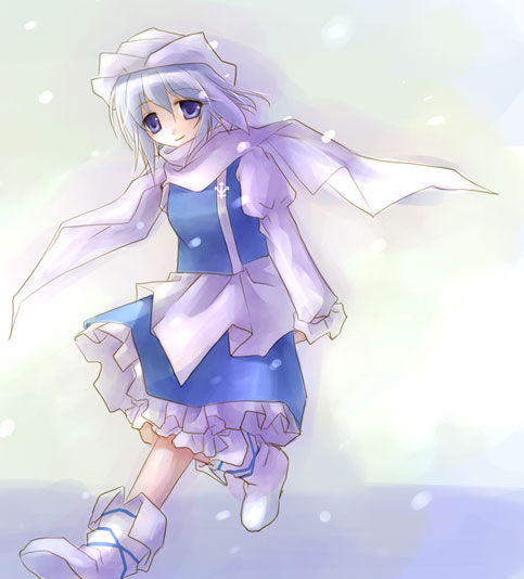 asahina hat letty_whiterock purple_hair snow snowing solo touhou