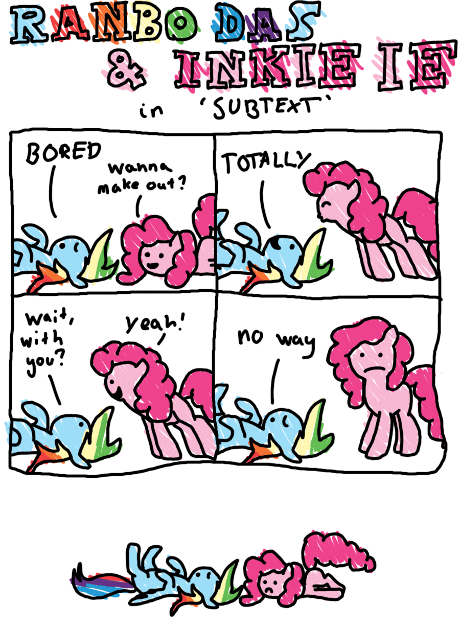 burn comic dialog dialogue english_text equine female feral friendship_is_magic hair horse mammal multi-colored_hair my_little_pony pinkie_pie_(mlp) pony rainbow_dash_(mlp) rainbow_hair stated_homosexuality text thelastgherkin