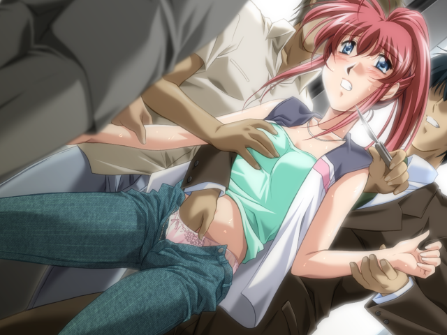 blush breast_grab grabbing knife panties red_hair sagara_family sagara_sanae train underwear zyx