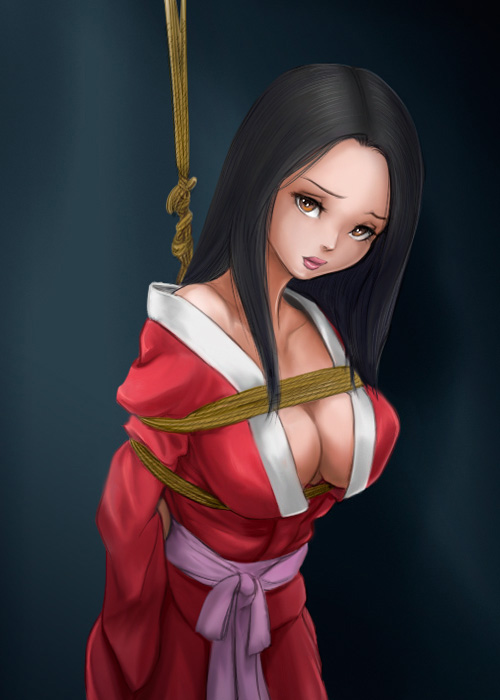 arms_behind_back bdsm bondage bound breast_bondage breasts coco_(pixiv_artist_1131293) japanese_clothes large_breasts miko tears