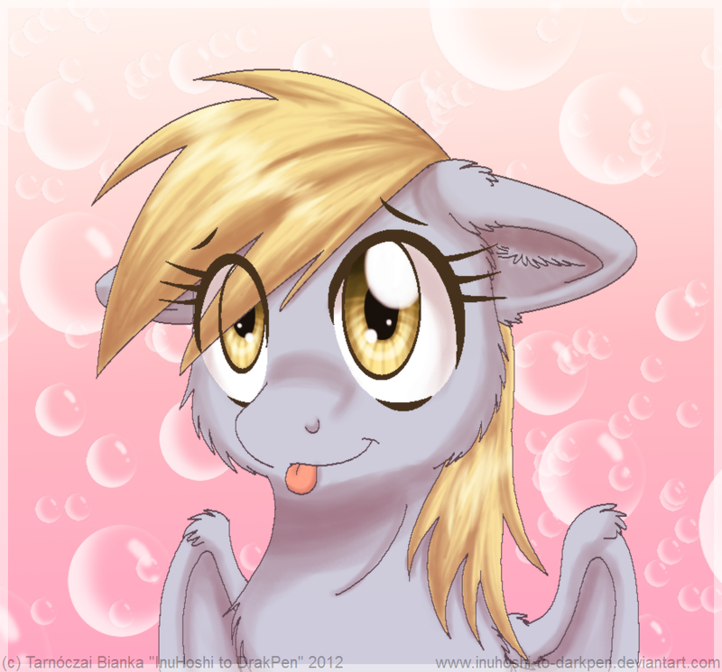 bubble bubbles derpy_hooves_(mlp) equine female feral fluffy friendship_is_magic hair horse inuhoshi-to-darkpen mammal my_little_pony pegasus plain_background pony portrait sitting solo tongue tongue_out wings yellow_eyes