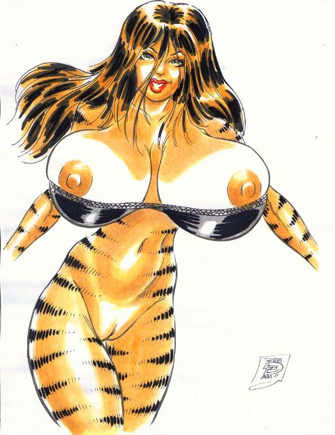 big_breasts breasts feline female hair mammal marvel plain_background red_hair rob_durham tiger tigra