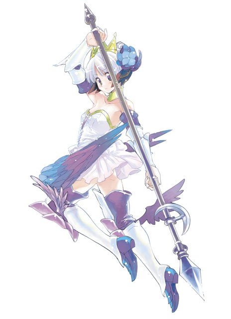 akitsu_mikami armor armored_dress bad_id bad_pixiv_id crown detached_sleeves dress gwendolyn hat multicolored multicolored_wings odin_sphere staff strapless strapless_dress wings