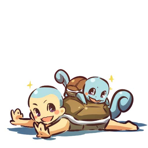 :} bald blush_stickers gen_1_pokemon hitec lying male_focus moemon on_stomach open_mouth personification pokemon pokemon_(creature) purple_eyes shell smile sparkle squirtle tail turtle turtle_shell