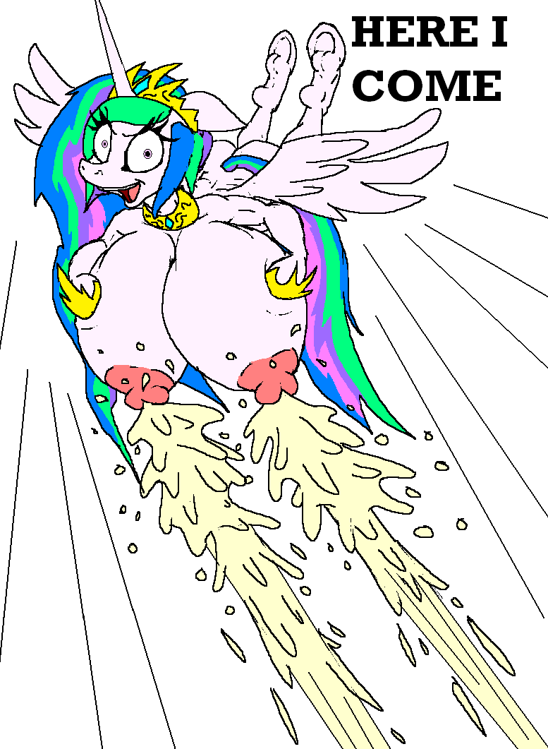 big_breasts breasts equine female flying friendship_is_magic hair horn huge_breasts hyper hyper_breasts lactating looking_at_viewer mammal multi-colored_hair my_little_pony princess_celestia princess_celestia_(mlp) rainbow_hair solo vinny_van_yiffy what winged_unicorn wings