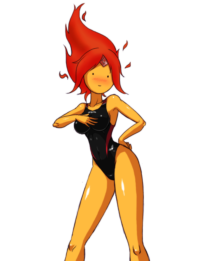 adventure_time blush breasts cartoon_network deadmoon deadmoon_(kein2002) elemental female fire flame_princess highleg long_legs looking_at_viewer one-piece_swimsuit orange_skin solo swimsuit thighs