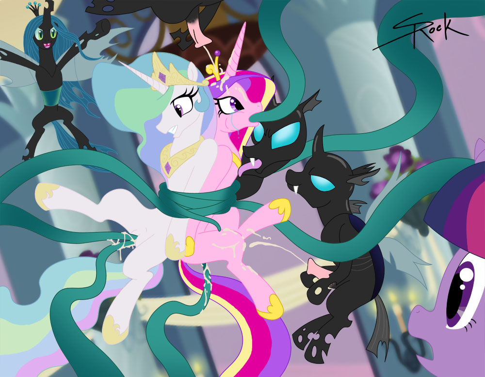 friendship_is_magic my_little_pony princess_cadence princess_celestia queen_chrysalis selrock twilight_sparkle