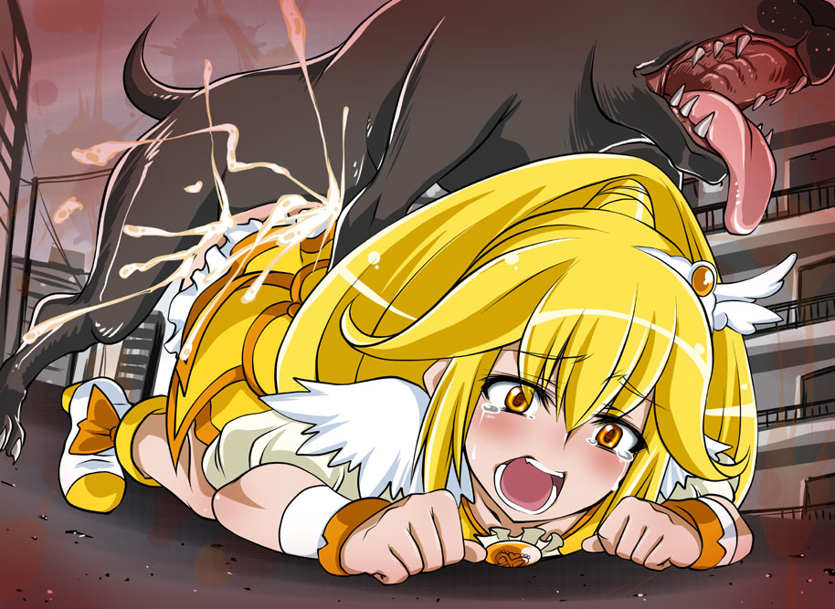 bestiality blonde_hair clothed_sex crying cum cum_in_pussy cum_inside cure_peace dog doggystyle kise_yayoi kneeling precure public rape sex smile_precure! tears tongue top-down_bottom-up tounge vaginal yellow_eyes