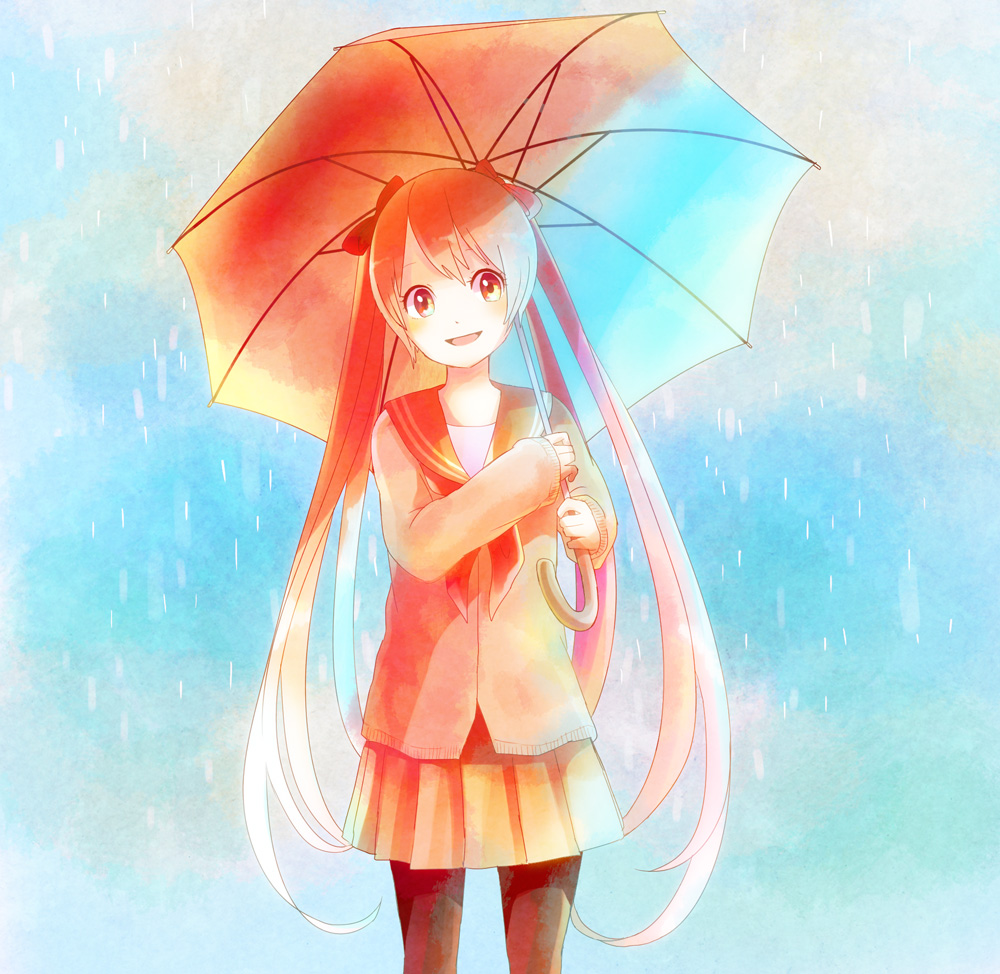 bad_id bad_pixiv_id hatsune_miku pantyhose piyo_(piyona) rain school_uniform solo twintails umbrella vocaloid