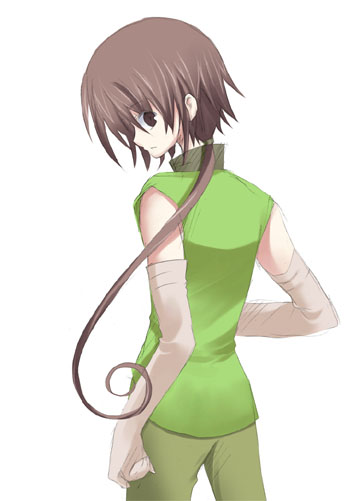 .hack// .hack//g.u. 1boy bandai brown_hair cyber_connect_2 hack ponytail silabus simple_background solo