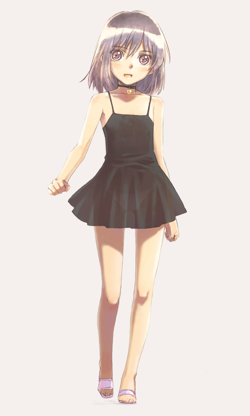 bare_shoulders choker copyright_request dress flat_chest highres jewelry legs necklace nyaou purple_eyes purple_hair see-through solo walking