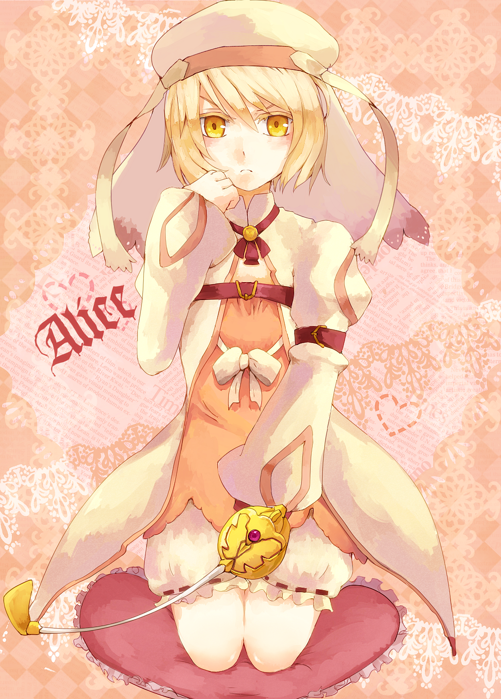 1girl alice_(tales) alice_(tales_of_symphonia_kor) bloomers female hat highres short_hair solo tales_of_(series) tales_of_symphonia tales_of_symphonia_knight_of_ratatosk underwear weapon yellow_eyes