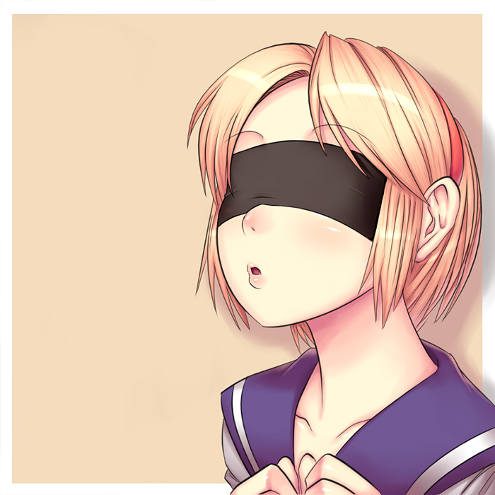 blindfold blonde_hair hairband lips resident_evil resident_evil_2 sawao school_uniform serafuku sherry_birkin short_hair solo