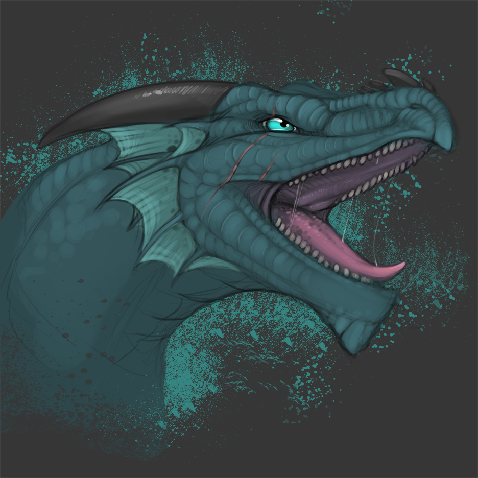 ambiguous_gender blue_eyes blue_scales dragon fins horn portrait scalie scar solo tojo_the_thief tongue tongue_out
