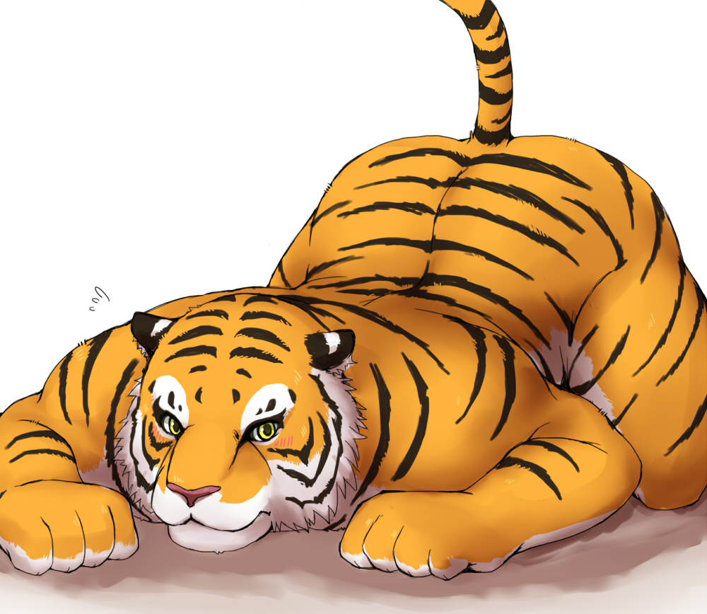 ass_up biceps big_muscles blush feline fur giraffe_(artist) looking_at_viewer male mammal muscles orange_fur solo stripes tiger unknown_artist white_fur yellow_eyes