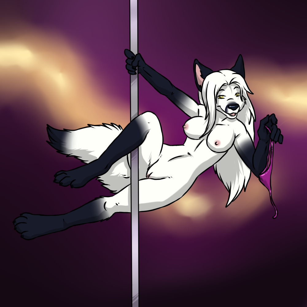 arctic_fox breasts canine dancing female fox kristen looking_at_viewer mammal nude panties pole pole_dancing pussy solo underwear