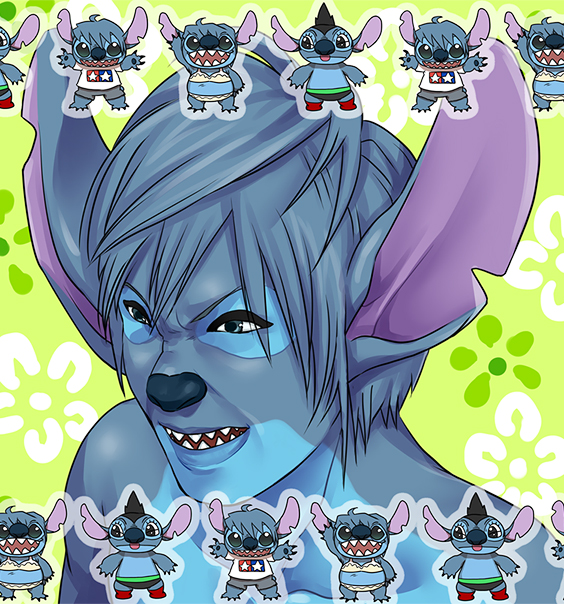 bishonen blue_hair chibi disney hair hiwai jyoka lilo_and_stitch male nightmare_fuel notched_ear sharp_teeth solo stitch teeth what what_has_science_done