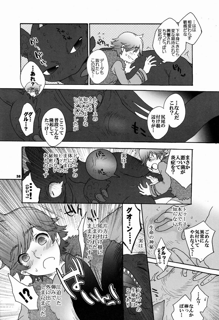 black_and_white comic dragon greyscale hiccup_(httyd) how_to_train_your_dragon human japanese_text male mammal manga monochrome night_fury penis text toothless translation_request
