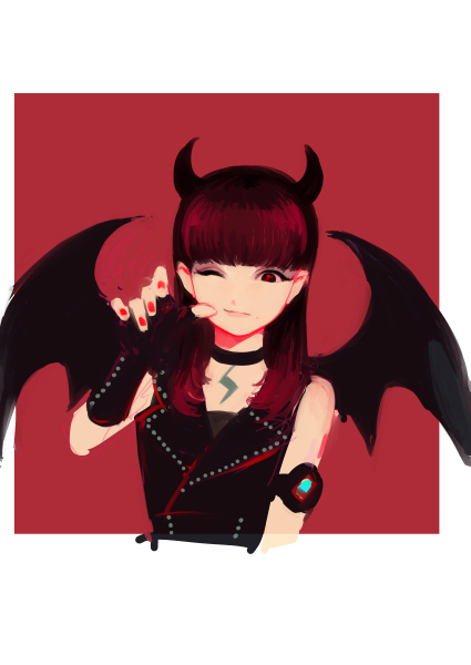 bad_id bad_pixiv_id choker copyright_request horns nail_polish one_eye_closed solo wea wings
