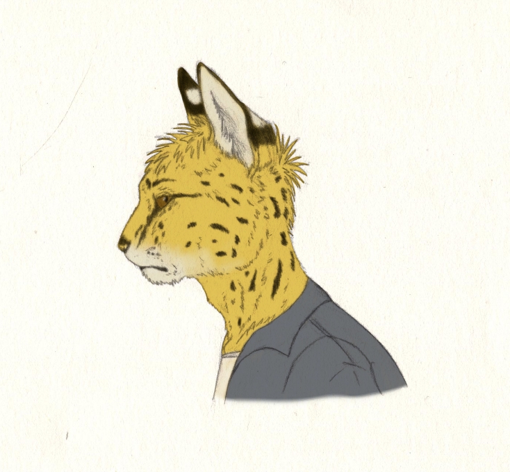 anthro cat feline gunther_silves looking_at_viewer male mammal plain_background portrait serval solo
