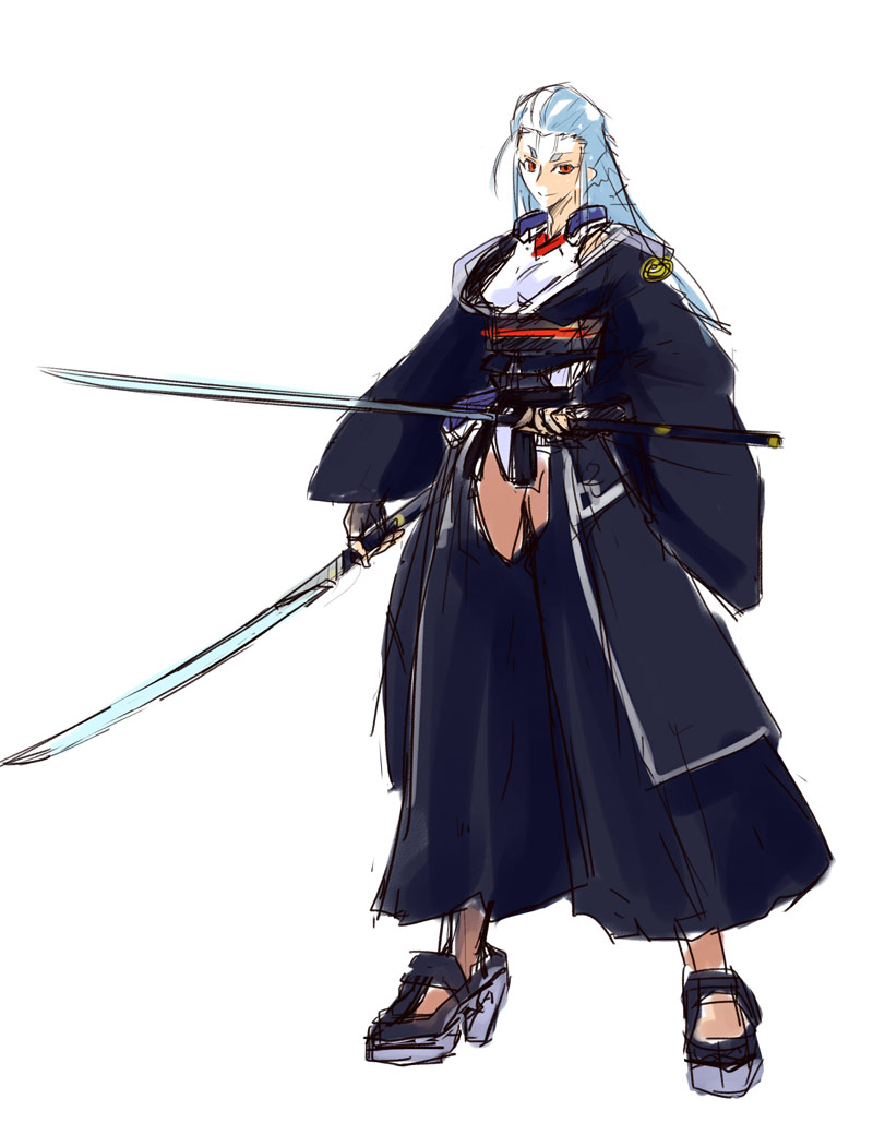 1girl blue_hair character_request female iori_nichi kyoukai_senjou_no_horizon kyoukaisenjou_no_horizon pink_legwear red_eyes solo sword weapon