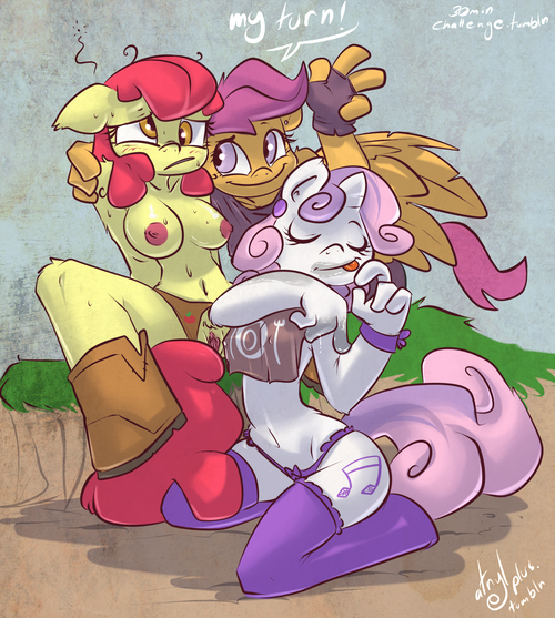 2012 after_sex anthro apple_bloom_(mlp) atryl blush breasts clothing cutie_mark cutie_mark_crusaders_(mlp) english_text equine eyes_closed female friendship_is_magic green_eyes group hair horn horse lesbian long_hair multi-colored_hair my_little_pony nipples oral oral_sex outside panties pegasus pony purple_eyes purple_hair pussy pussy_juice red_hair scootaloo_(mlp) sex shirt smile spread_legs spreading stockings sweat sweetie_belle_(mlp) tongue tongue_out two_tone_hair underwear unicorn wings