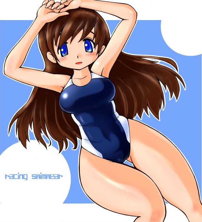 blue_eyes brown_hair competition_swimsuit long_hair lying one-piece_swimsuit original shinmeidon swimsuit