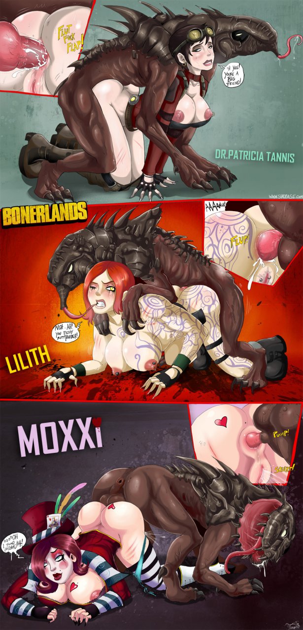 &lt;3 anal anal_penetration anus areola balls big_breasts borderlands breasts canine_penis english_text erect_nipples erection female human lilith male monster moxxi nipples nude patricia_tannis penetration penis pussy sex tagme tattoo therealshadman video_games