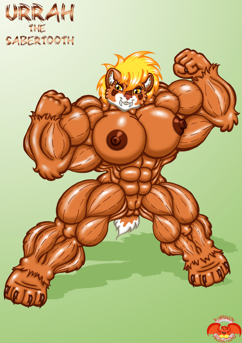 anthro biceps big_breasts breasts fangs feline female flexing huge_breasts huge_muscles invalid_tag mammal muscles muscular_female navel nipples nude plumpdragon pose pussy saber_tooth_tiger smile smilodon solo