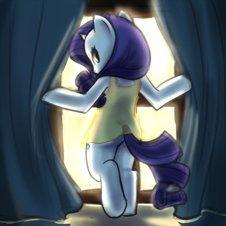 blue_eyes butt clothing cutie_mark equine female friendship_is_magic fur hair horn horse long_hair looking_at_viewer looking_back mammal my_little_pony pony purple_hair rarity_(mlp) solo string unicorn unknown_artist white_fur
