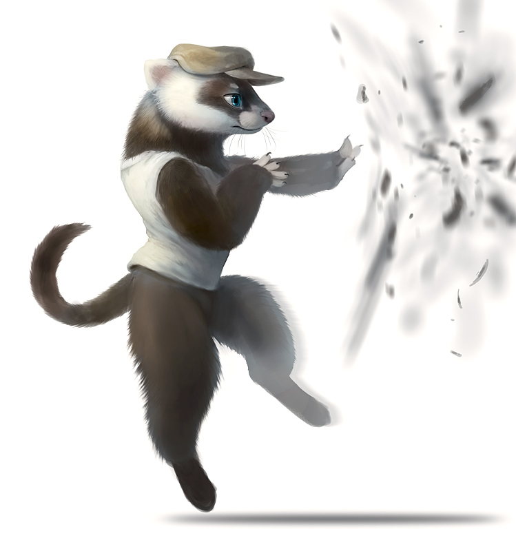 bottomless clothed clothing ferret half-dressed hat male mammal mustelid silverfox5213 solo