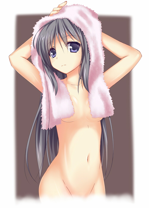 akemi_homura arms_up black_hair blue_eyes breasts censored collarbone convenient_censoring drying drying_hair kue long_hair looking_at_viewer mahou_shoujo_madoka_magica medium_breasts navel nude solo steam towel towel_around_neck towel_on_head underboob