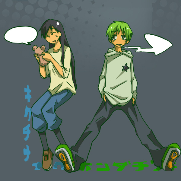 1girl banaobanabana black_hair cigarette green_hair hood hoodie long_hair shikii_no_juunin short_hair smoking