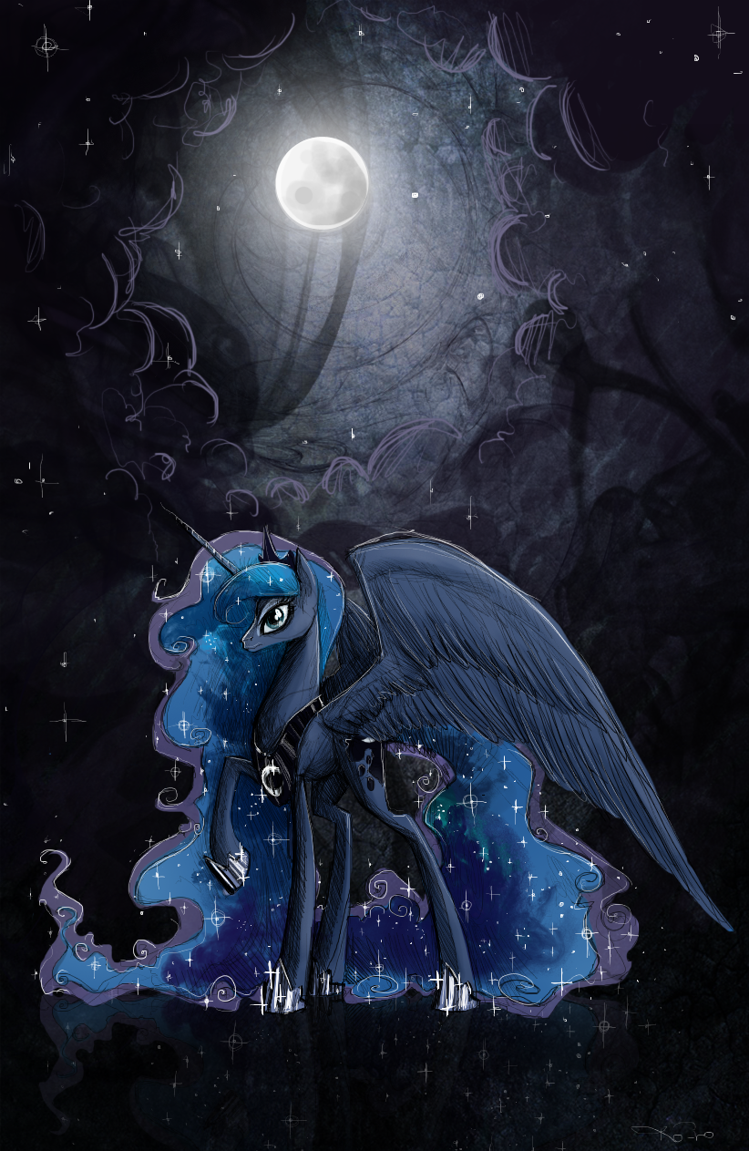 blue_eyes blue_hair blue_theme cloud clouds equine feathered_wings feathers female feral friendship_is_magic hair hooves horn horse mammal moon my_little_pony nastylady pony princess_luna_(mlp) solo spread_wings stars tiara winged_unicorn wings