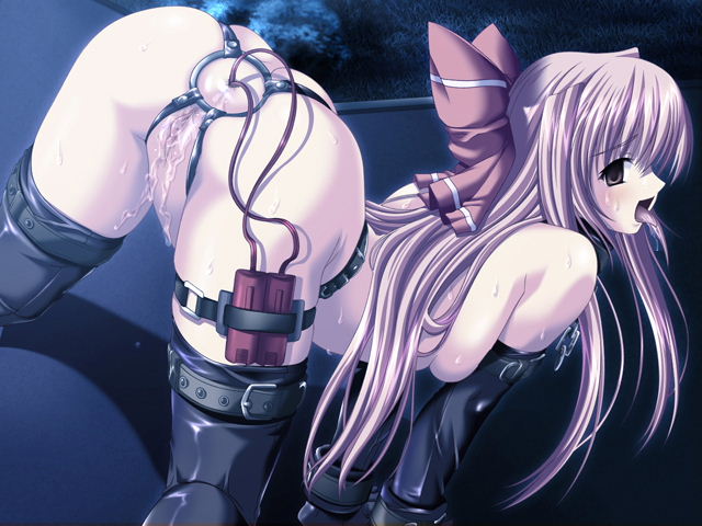 all_fours anal artist_request boots elbow_gloves gloves pink_hair solo thigh_boots thighhighs uncensored vibrator