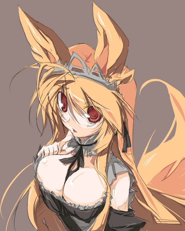 animal_ears bad_id bad_pixiv_id breasts endou_chihiro kuu_(endou_chihiro) large_breasts long_hair original red_eyes simple_background solo tail very_long_hair