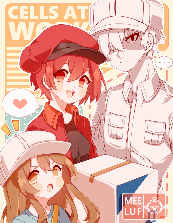 ... 1boy 2girls ae-3803 artist_name black_eyes black_shirt blue_shirt blush_stickers box brown_hair cabbie_hat child closed_mouth collared_jacket collared_shirt colored_skin commentary copyright_name english_commentary eyelashes frown hat hataraku_saibou heart holding holding_box jacket long_sleeves looking_at_viewer making-of_available meelaffs military_hat military_uniform multiple_girls notice_lines open_mouth orange_eyes platelet_(hataraku_saibou) pocket red_eyes red_hair red_headwear red_jacket shirt short_hair sidelocks single_strap smile spoken_heart teeth u-1146 uniform upper_body upper_teeth_only v-shaped_eyebrows watermark white_hair white_headwear white_shirt white_skin white_sleeves yellow_background