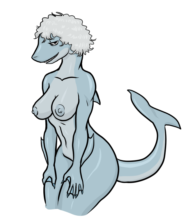 anthro breasts female fish marine nipples nude plain_background shark sharona solo transparent_background