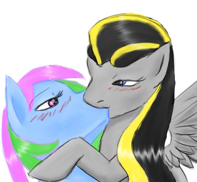 aggerey ambiguous_gender blush cielo cielorey cute duo equine female flightless horse kissing mammal mares my_little_pony original_character plain_background pony rey white_background