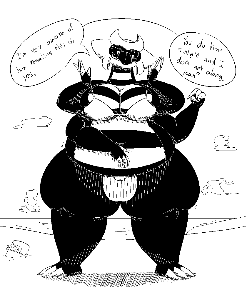 14:17 2020 3_claws 3_toes 4_arms 4_claws 4_fingers anthro asking asking_viewer beach belly belly_overhang belly_scales big_belly big_breasts bikini bikini_only biped black_and_white black_text breasts claws cleavage cleavage_overflow clothed clothing cloud countershade_crotch countershade_neck countershade_torso countershading dark_sclera dialogue digital_drawing_(artwork) digital_media_(artwork) english_text eyelashes facial_markings feet female female_anthro finger_claws fingers front_view full-length_portrait generation_4_pokemon gesture giratina hand_on_own_belly hand_on_stomach hatching_(art) head_markings huge_breasts huge_thighs keg legendary_pokemon linked_speech_bubble markings mask_(marking) monochrome multi_arm multi_limb navel nintendo non-mammal_navel obese obese_anthro obese_female open_mouth outside overweight overweight_anthro overweight_female partially_clothed partially_clothed_anthro partially_clothed_female pointing pointing_at_self pokemon pokemon_(species) pokemorph portrait sand scales sea seaside shaded shadow simple_background skimpy sky solo speech_bubble standing strap_pull swimwear talking_to_viewer text thatoneaceguy thick_thighs toe_claws toes tongue water weight_conscious white_background